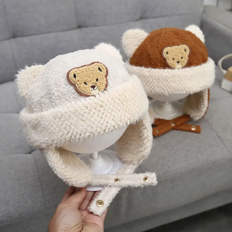 Cute Bear Thickened Baby Fetal Cap Autumn And Winter Newborn Child Hat Male And Female Baby Warm Ear Protection Lei Feng Hat cat butt keychain cartoon female cute couple lovers pair gift bag ornament car key chain lanyard child toy ins kawaii girl gift