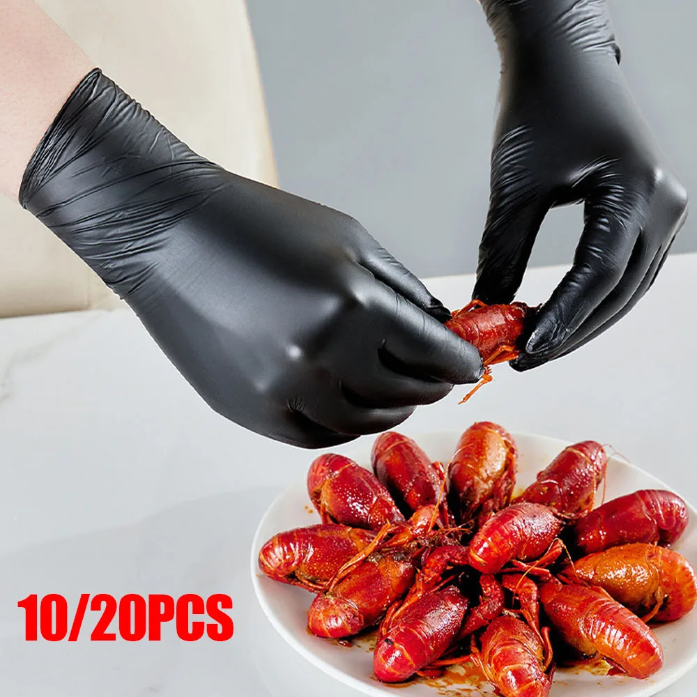 

10/20PCS Black Nitrile Gloves Disposable Waterproof Home Kitchen Cooking Laboratory Cleaning Gloves Car Repairing Gloves