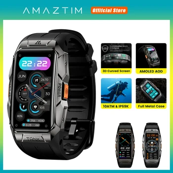 AMAZTIM TANK X1 피트니스 스마트워치, AMOLED AOD 화면, 10ATM 방수 시계, 남녀공용 디지털 전자 스마트 워치, 1.47 인치