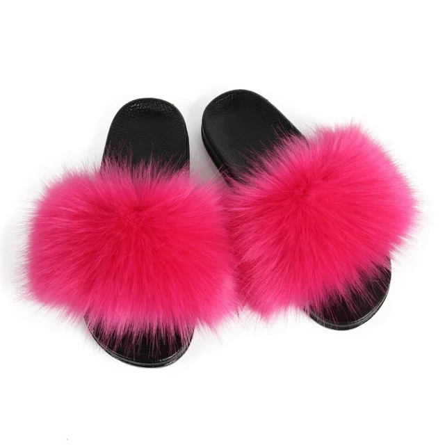 Women's Slippers Summer Sandals Real Fox Fur Slides Fluffy Flip Flops Silk  Furry Fur Slippers Indoor Fashion Shoes Flat Heels - AliExpress