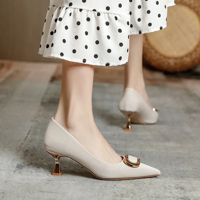 

Casual Heels Shallow Mouth Women's High-Heeled Shoes Slip On 2024 Lace-Up Pointed Pumps Sandals Ladies Comfortable Beige Slip-On
