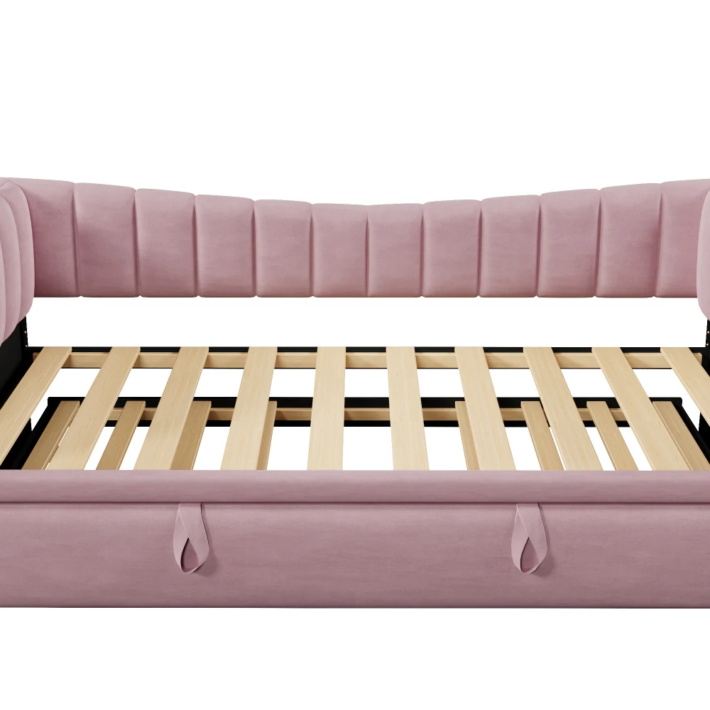 Tagesbett, 90 x 200 cm (180 x 200 cm), gepolstertes Bett mit ausziehbarem Bett, Schlafsofa, Einzelbett, Doppelbett (ohne Matratze), Samt – Detail 12