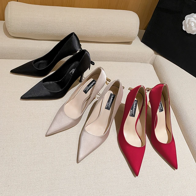 2022 Spring And Autumn New Women's High Heels Bow Thin Heels Pointed Sexy Pumps Fashionable Party Shoes 3