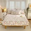 Bonenjoy 1 pc 100%Cotton Fitted Sheet Floral Flower Printed Bed Cover with Elastaic Queen/King Size Bed Fitted Sheet 180x200cm 1