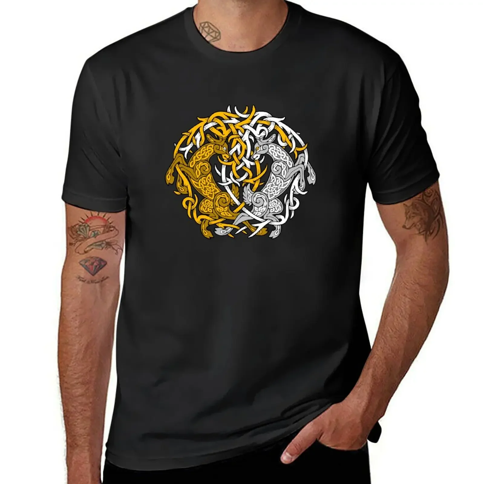 

Celtic Stags Knot (Gold/Silver) T-shirt sports fans cute tops mens graphic t-shirts hip hop