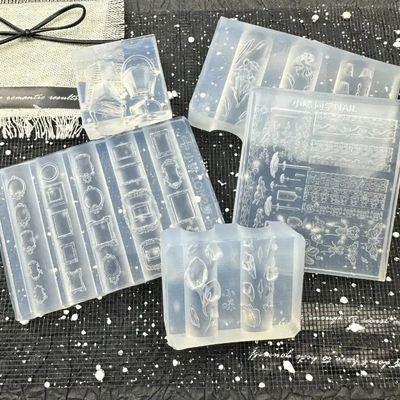 꽃 실크 리본 나비 3D 실리콘 네일 몰드 투명 릴리프 네일 템플릿 DIY 네일 아트 장식 매니큐어 디자인 도구