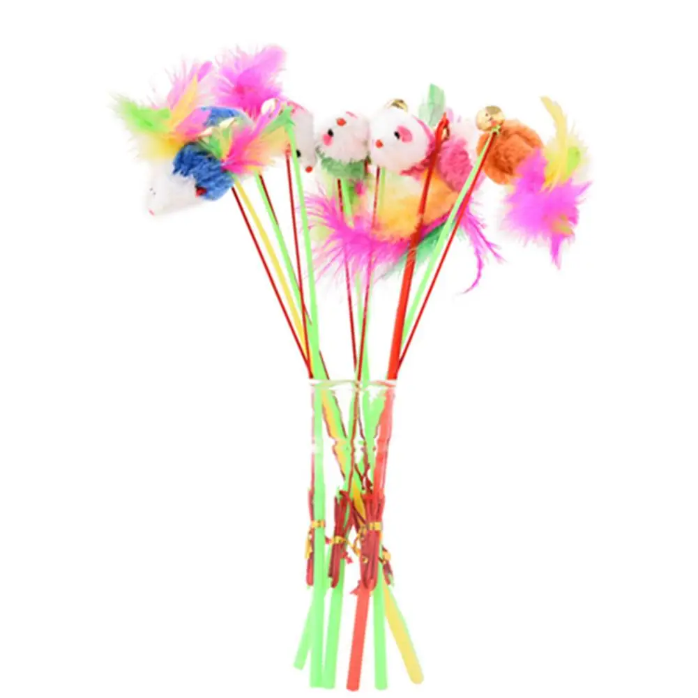 Fishing Rod Type Colorful Mouse Funny Cat Stick Elastic Rope Telescopic Rod Boredom Relief Props Catcher Interactive Toys 