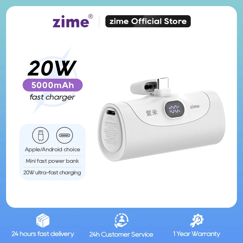 

Zime Mini Power Bank 5000mAh Portable Fast Charger for iPhone 15/14/13/12 Pro Max Samsung Xiaomi External Battery PowerBank