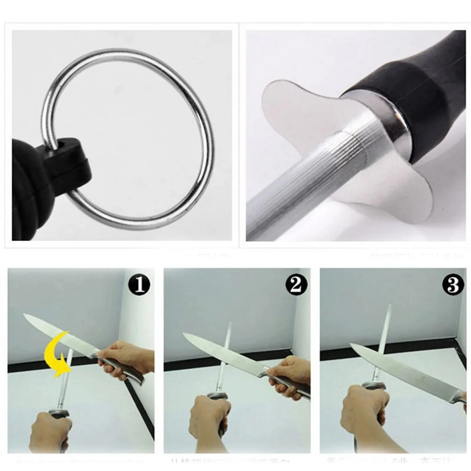 Knife Sharpener Kitchen Tool Carbon Steel Knife Sharpening Steel With Hanging Holes 10 Inches