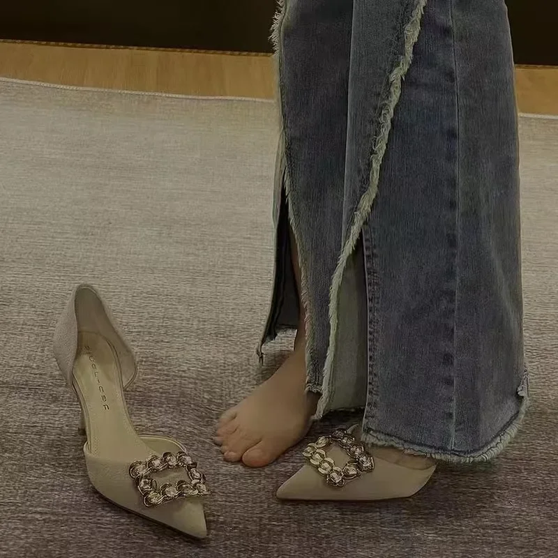 여성용 스틸레토 포인티드 토 슈즈, 오피스 워크, 미끄럼 방지 슬링백, 여성용 하이힐, 럭셔리 펌프스, 2024 신상 패션
