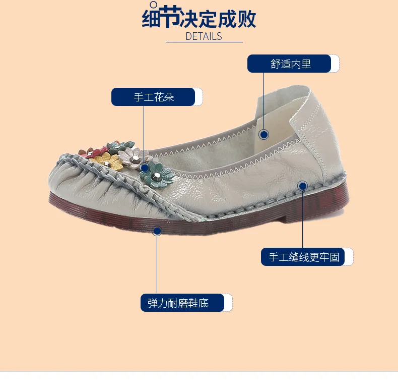 Neue Sommer Echtes Leder Ballerinas frauen Blume Faulenzer Damen Mokassins Flach Täglichen Schuhe Frau Flattie Slip Auf Schuhe – Detail 9