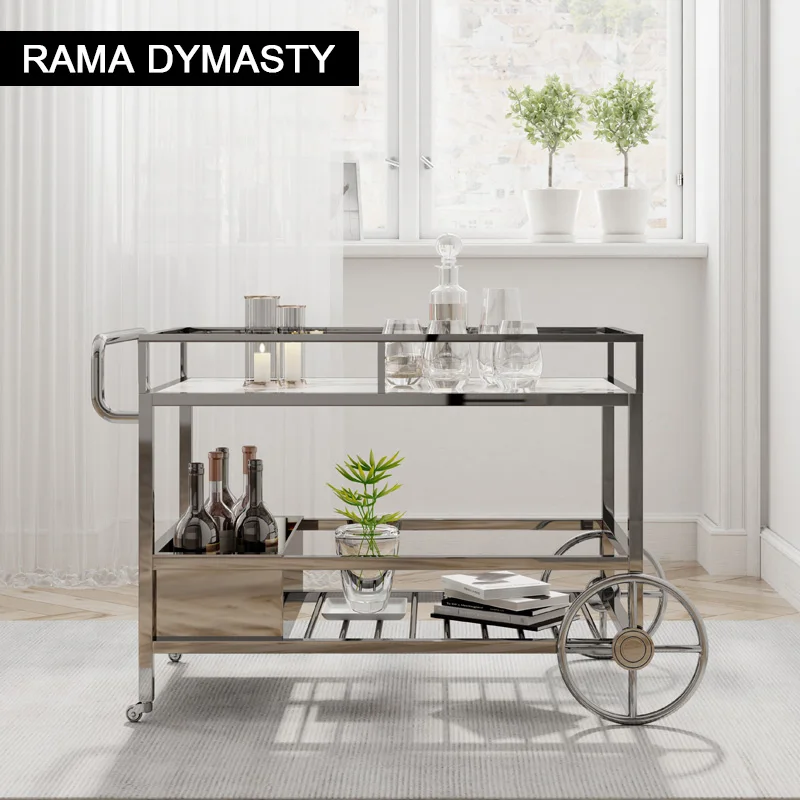 Dining Cart Trolley Hotel Commercial Restaurant Mobile Cake Delivery Stainless Steel Multi-Functional Hand Push Household Wine C