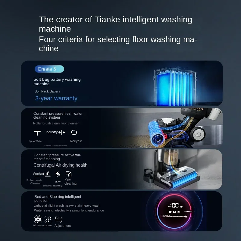 Description Picture 3 of itemTINECO Fuwan 2.0ProLedC Floor Washer Sterilizing Double Edge Suction, Washing and Moping Integrated Household Appliance
