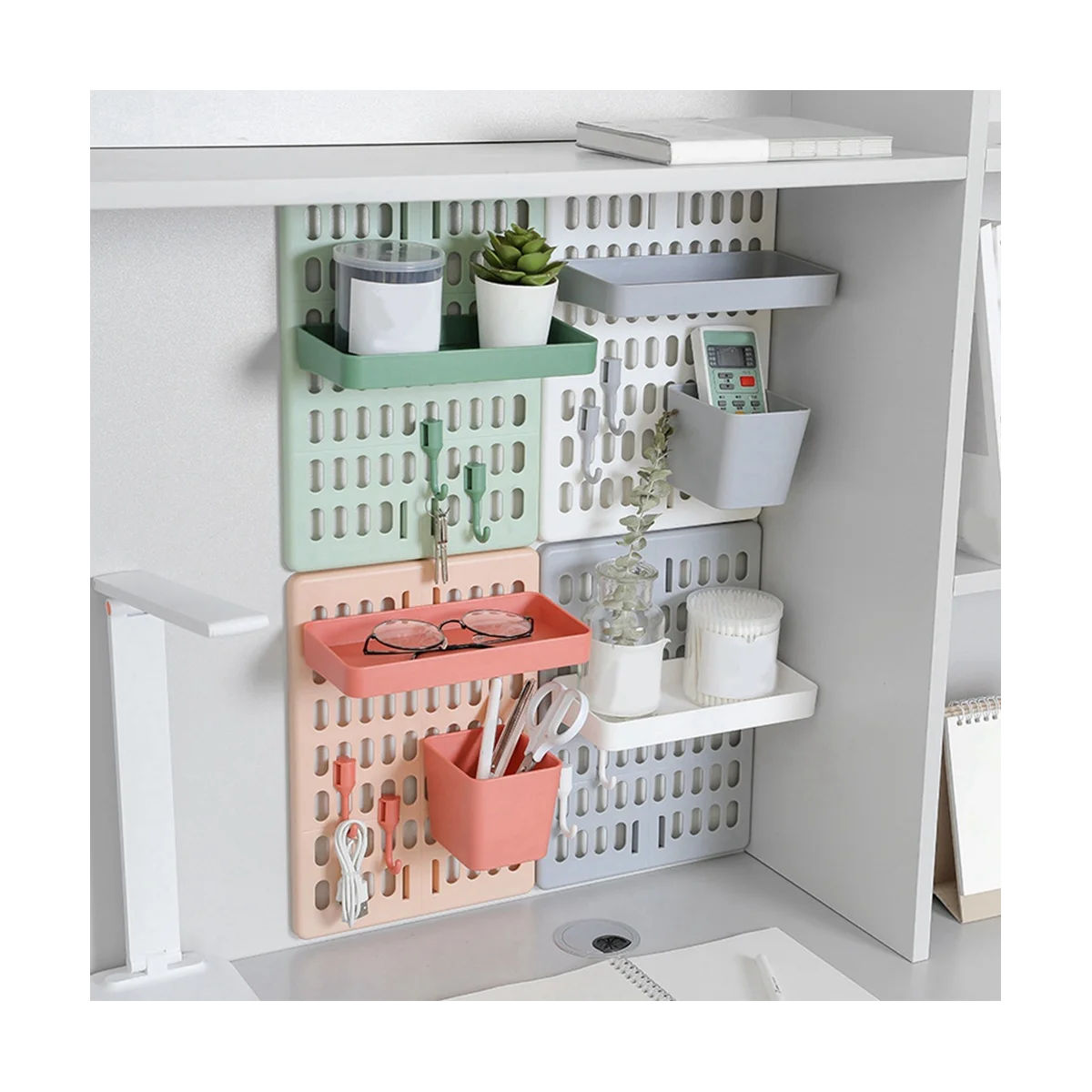 

Hole Board Wall Shelf Hooks Self-Adhesive Storage Rack Desk Room Various Earphone Remote Control Storage Accessories,C,L
