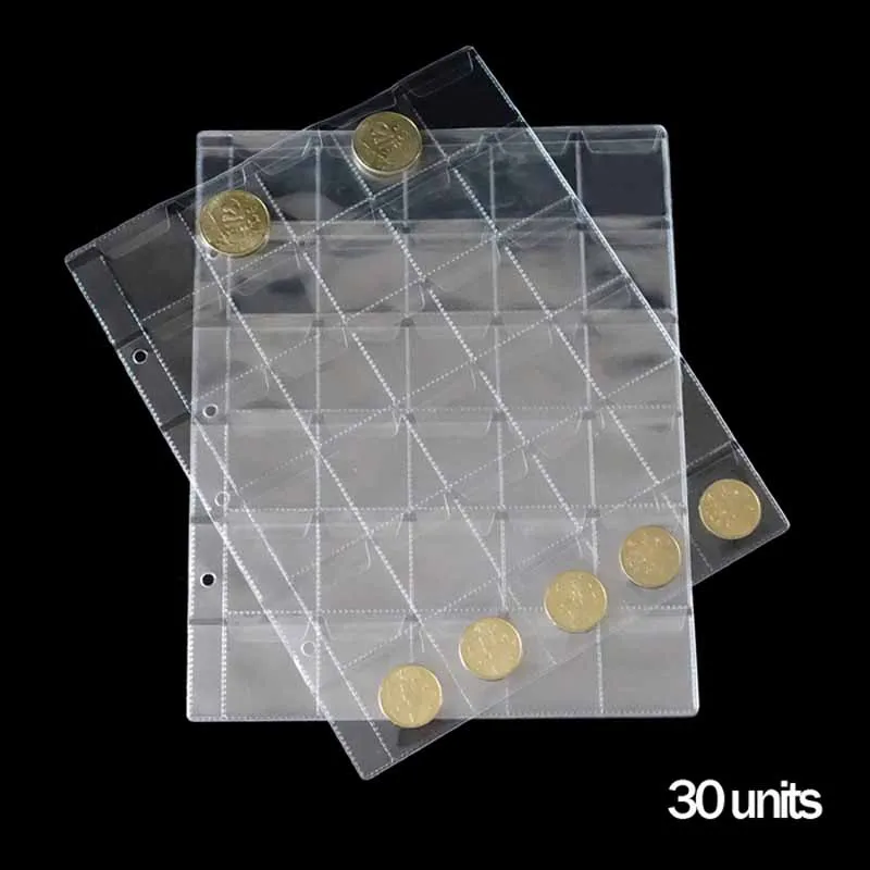 30 pieces/page storage coins album sheets loose-leaf inners of Coin Holders coins collection album coin collection album 10PCS/Lot