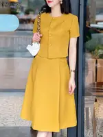 ZANZEA Casual Buttons 2PCS Suit Women Solid Skirt Sets Elegant Short Sleeve Tops Pleated Short Skirt Summer Office Dress Outfits - Image 2