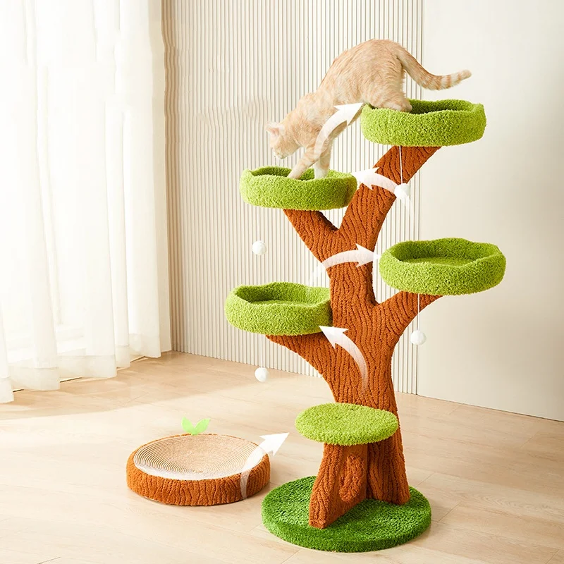 Modern Luxury Cat Scratching Post Wood Tower With Sisal Trees Climbing Frame And Luxury Tree House