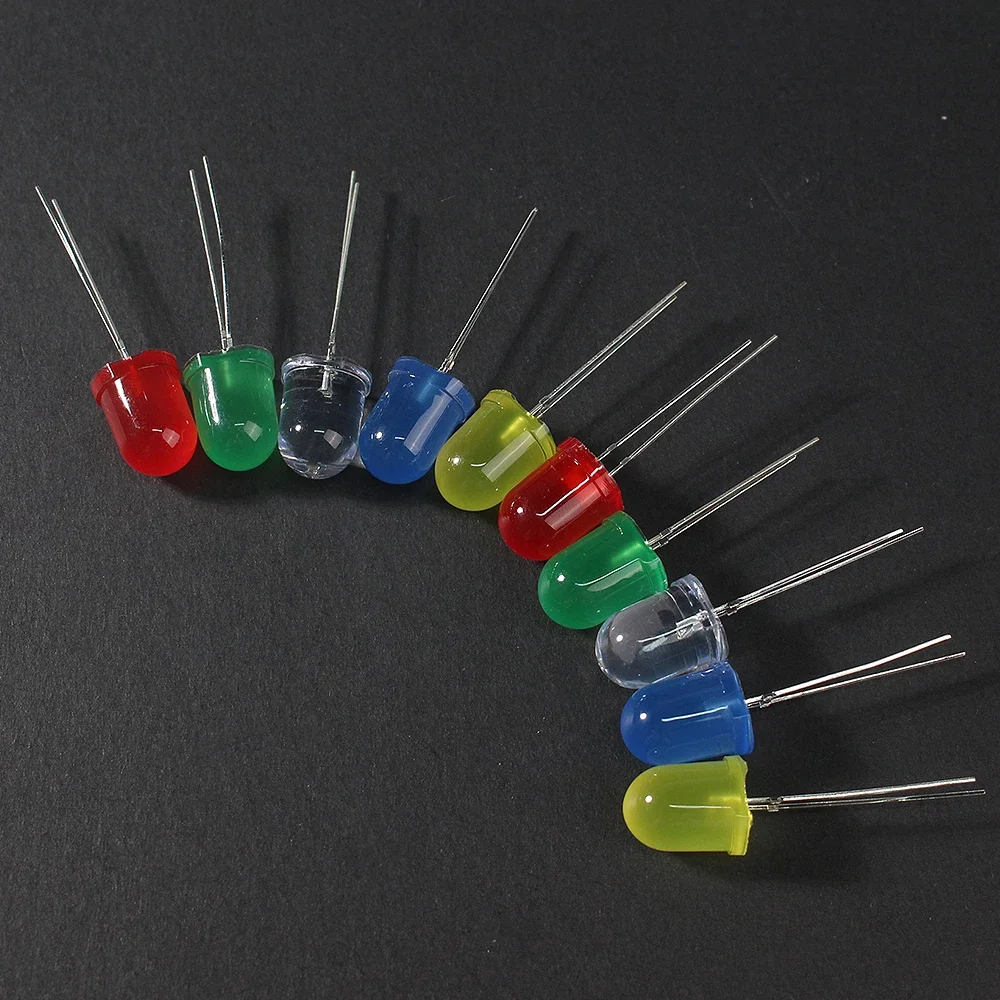 LED 다이오드 모듬 원형 키트, 활성 발광 다이오드 전자 키트, 흰색 녹색 빨간색 파란색 노란색, 8mm, 10mm, 50 개
