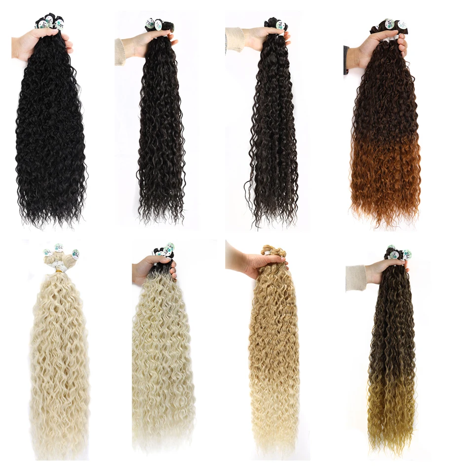 Synthetic Curly Hair Bundles Water Wave Extensions Weave Heat Resistant Fiber hair extensions