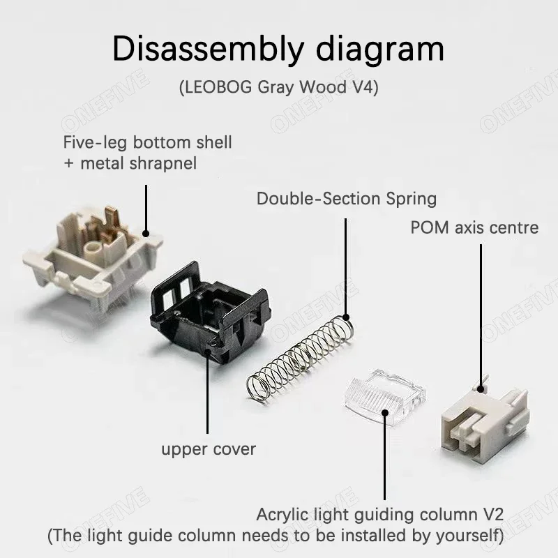 LEOBOG GrayWood V4 Switch Linear POM HIFI Switches For Custom Mechanical Keyboard KIT 5Pin With Light Guide Column DIY GMK67