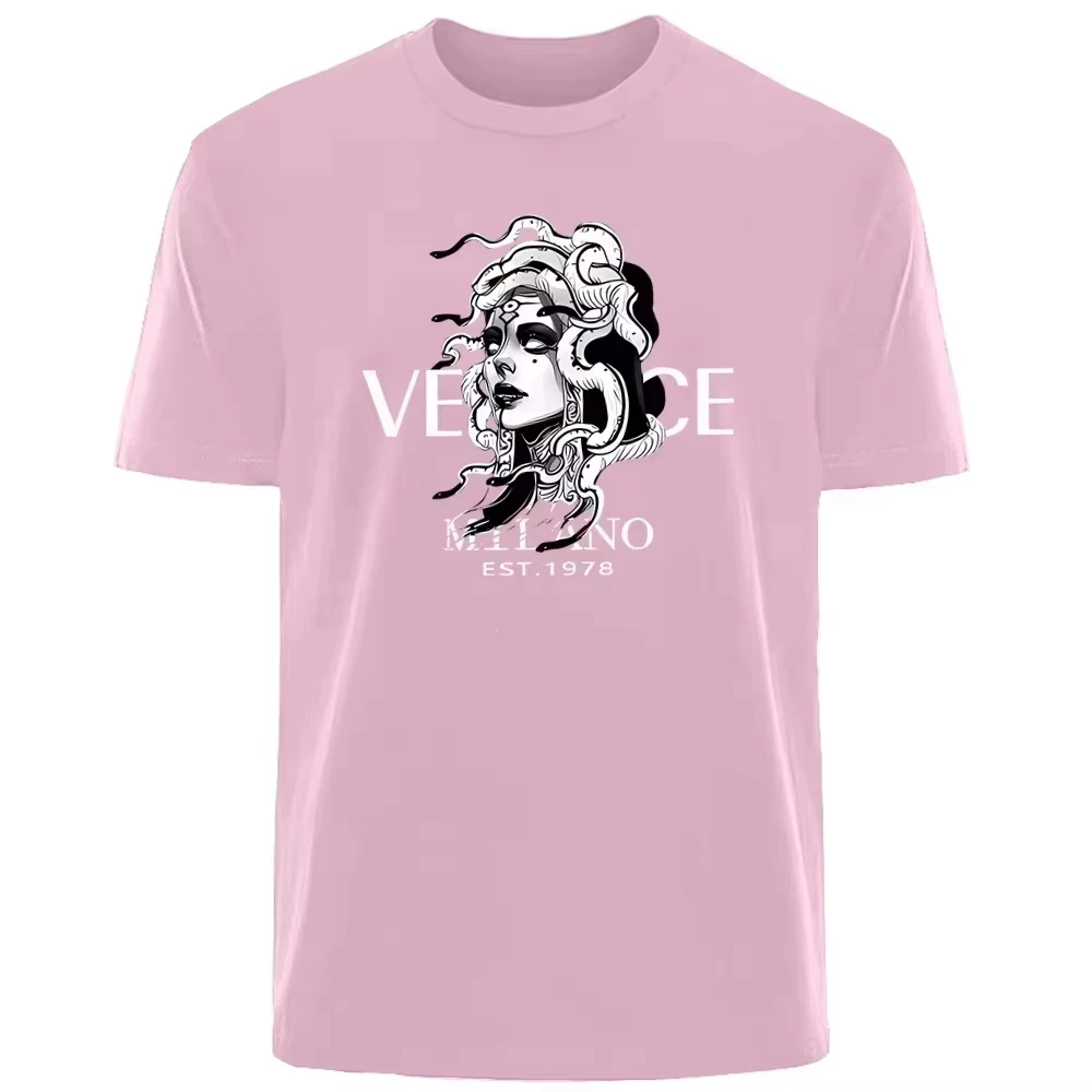 Luxury Summer T-Shirt - Men's Breathable Cotton Knit Medusa Print Tee for Daily Commuting