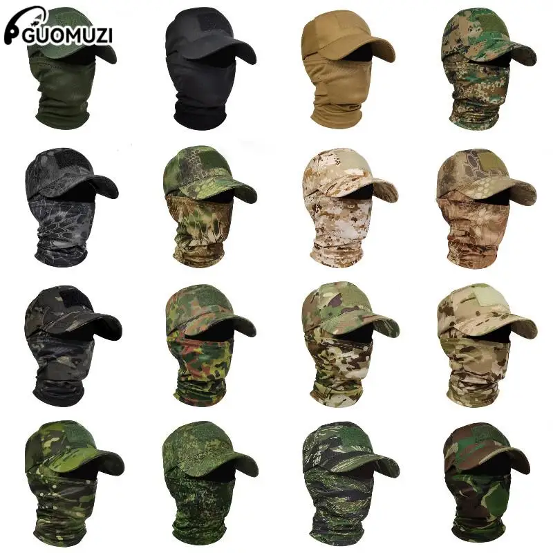 Tactical Baseball Caps + Face Mask Military Hood Set For Men Summer Snapback Sun Hats Outdoor Camouflage Hunting Cycling Fishing