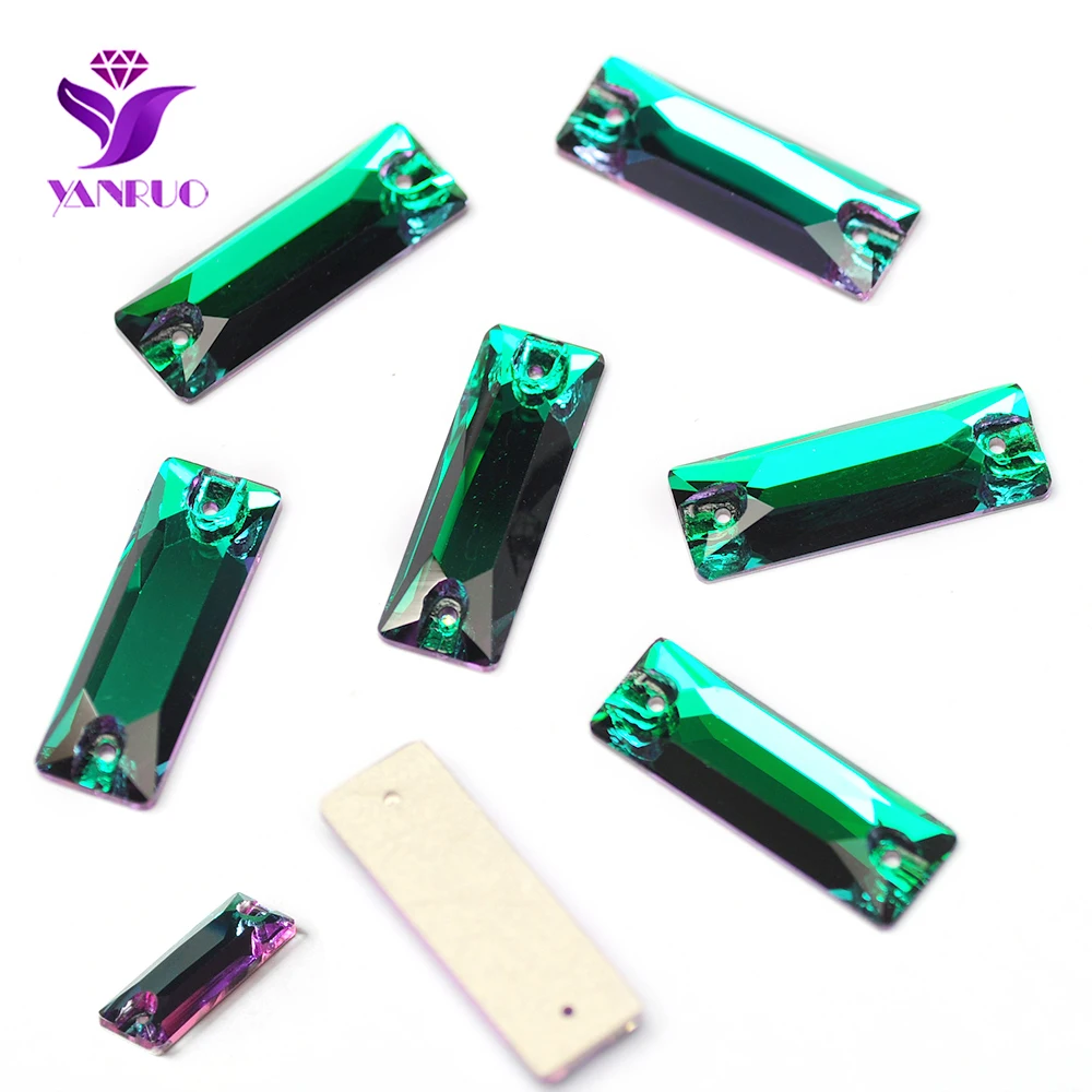 

YANRUO 3255 Cosmic Baguette Emerald FlatBack Diamond Sew On Stones DIY Gems Needlework Applique Stones For Dress