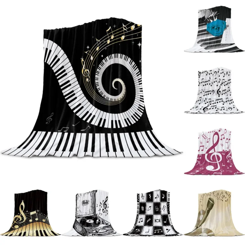 

Piano Keys Staff Swirl Black White Bedspread Bed Cover Blanket Throws Throw Cover Wrinkle-Resistant Minky Fleece All-Season King
