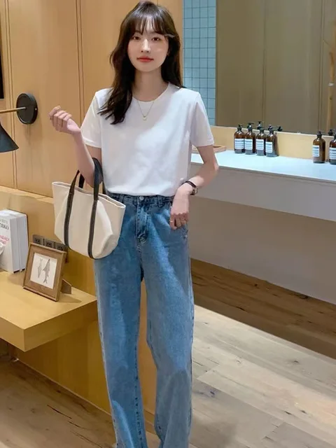 Solid Women Short Sleeve T Shirt Cotton O Neck Loose Black White Basic Thin Tops Fashion Harajuku Casual Outer Wear T-Shirts 2