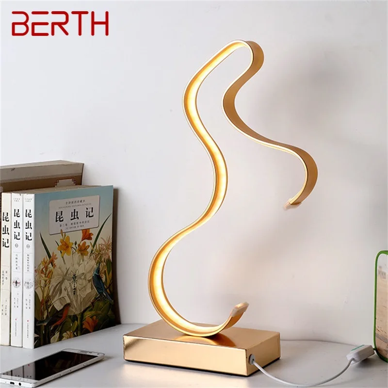 

BERTH Nordic Table Lamp Modern Gold LED Personality Creative Aluminum Desk Light For Home Living Room Bedroom Bedside Decor