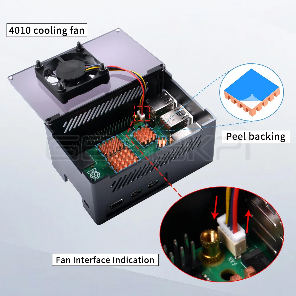 Geeekpi-raspberry pi Case com Ventilador e Dissipador de Cobre Alumínio - Imagem 3