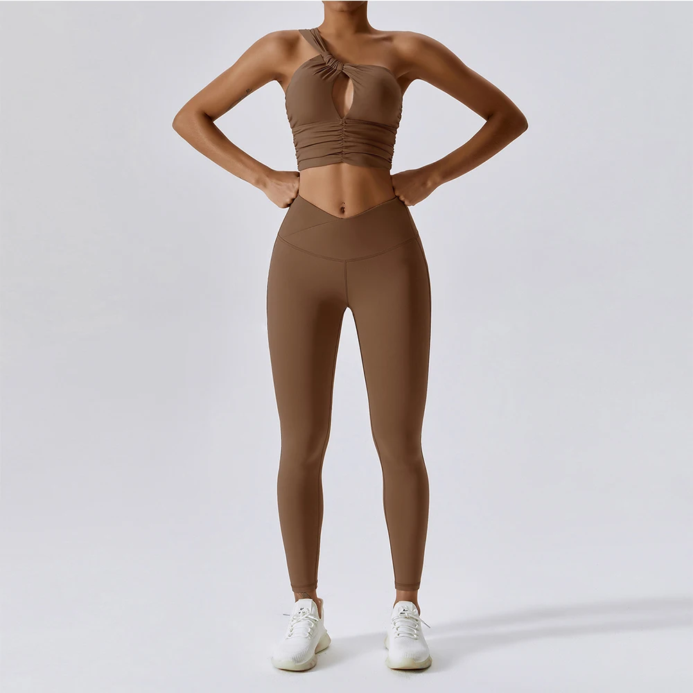 

2PCS Women Workout Tracksuit Yoga Set Sportswear Gym Clothes Fitness Long Sleeve Crop Top Bra High Waist Leggings Sports Suit