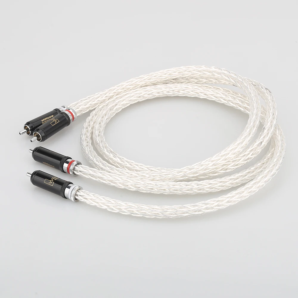 High Quality 8AG Silver Plated OCC 16 Strands Audio Cable With WBT RCA Plug Cable HIFI 2RCA TO 2RCA Cable