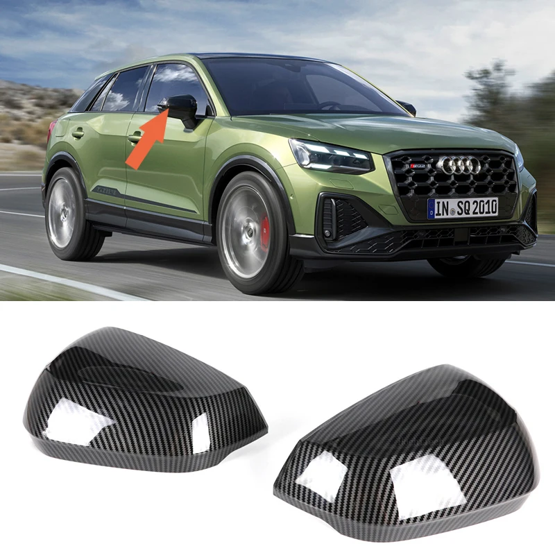 2X Copri Specchietti Retrovisori Laterali Styling Modello In Carbonio Nero Per Audi Q2 Sq2 2017-2024 Q3 Rs Q3 Rsq3 19-24 Sostituzione