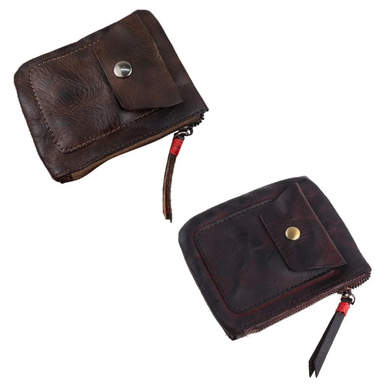 

E74B кошелек для монет из натуральной кожи, винтажные мини-кошельки на молнии для чехла, сумка для хранения карт