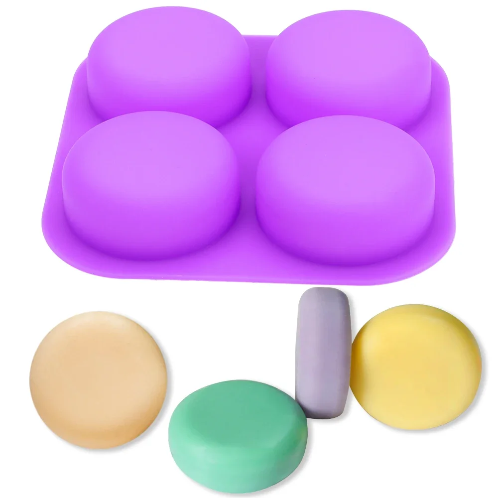 4 Cavity Reusable Silicone Soap Molds Tray Round Circles for DIY Handmade Craft Cake Decorating