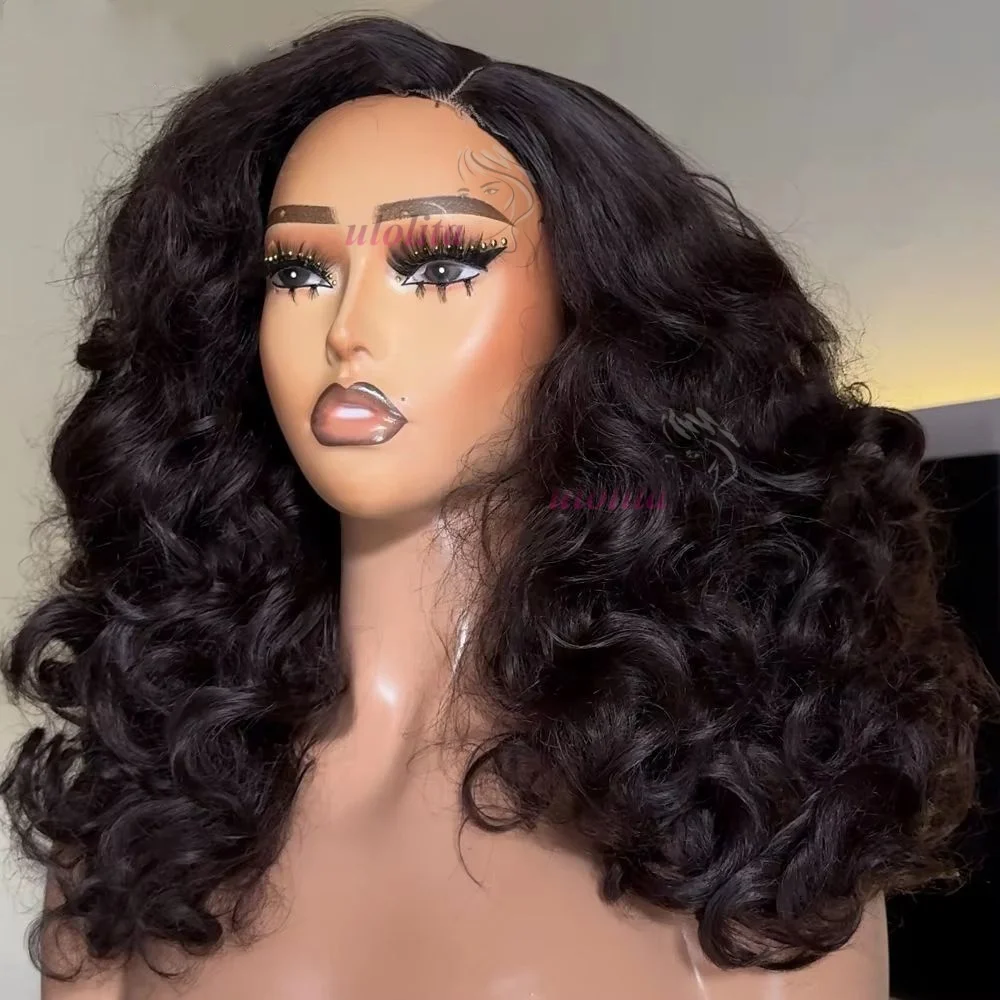 Bouncy Loose Wave Super Double Drawn Vietname Hair 13x4 Bob Wig with Human Hair Nature Black 250% Density For Black Women