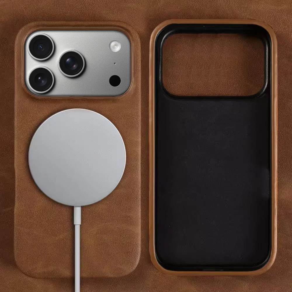 Elegant Retro Leather Magnetic Phone Case with Wireless Charging Capability