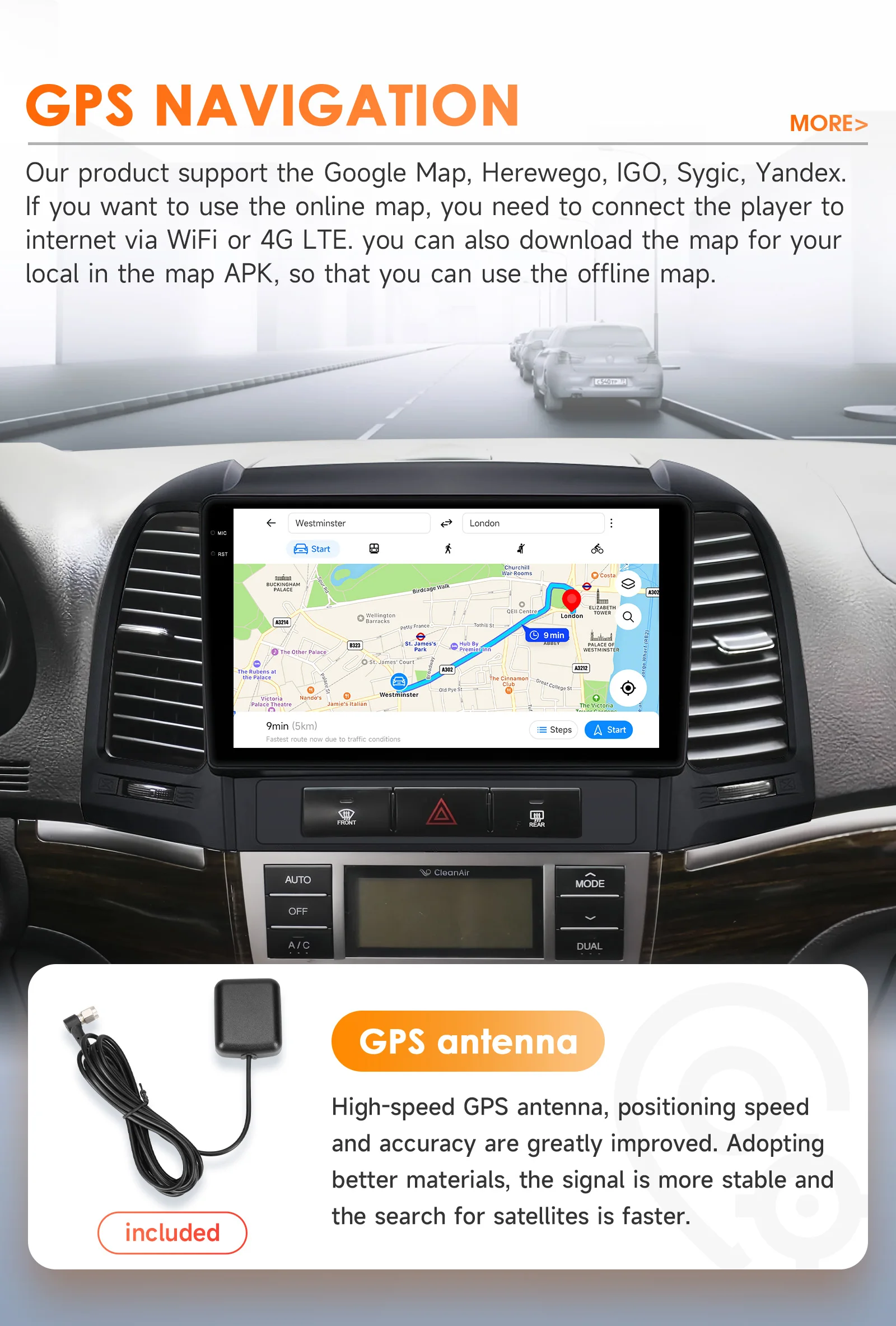 9-Zoll Hizpo 2Din CarPlay Android Auto Autoradio für Hyundai Santa Fe 2 2006 - 2012 Snapdragon 6115 GPS RDS DSP BT 4G SWC 360 ° GLAS – Detail 34