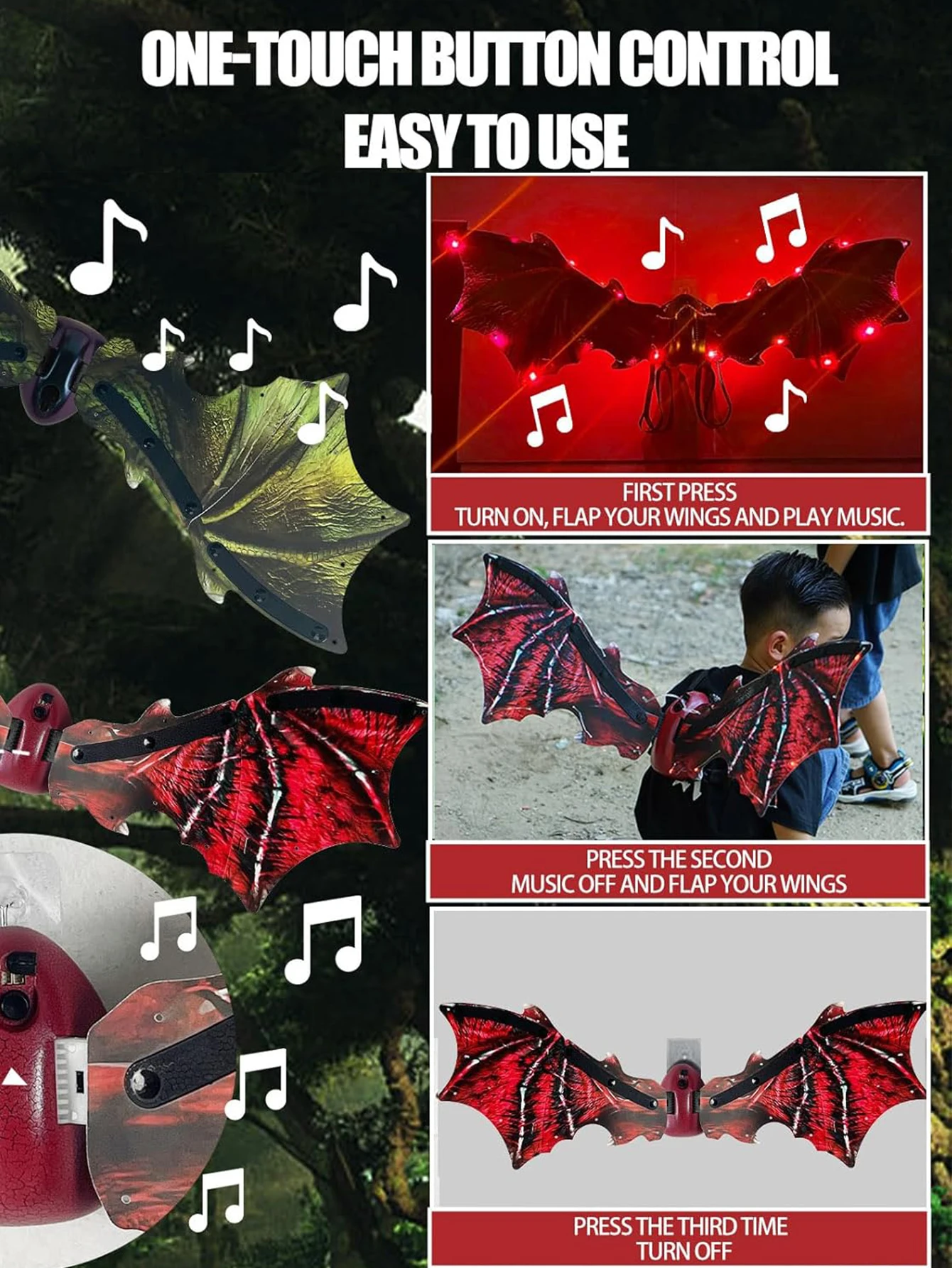 Children's electric dragon wings, Halloween flapping dragon wings, wings with LED lights, children's dress up toys