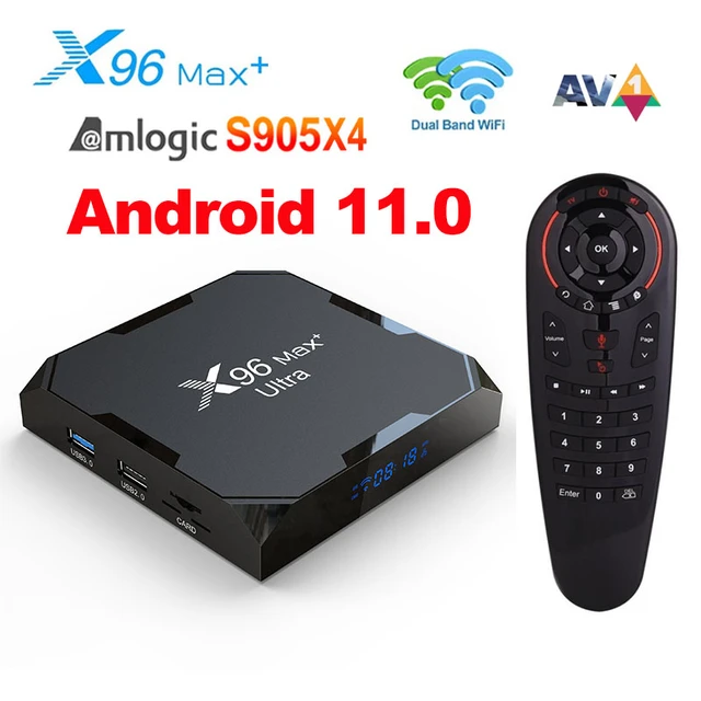 X96 Max Plus Ultra TV Box Android 11.0 TV Box Amlogic S905X4 Support AV1  Ultra HD 8K HDR Decoding Dual WiFi 2.4GHz/5GHz BT4.X 4GB RAM 32GB ROM 100M