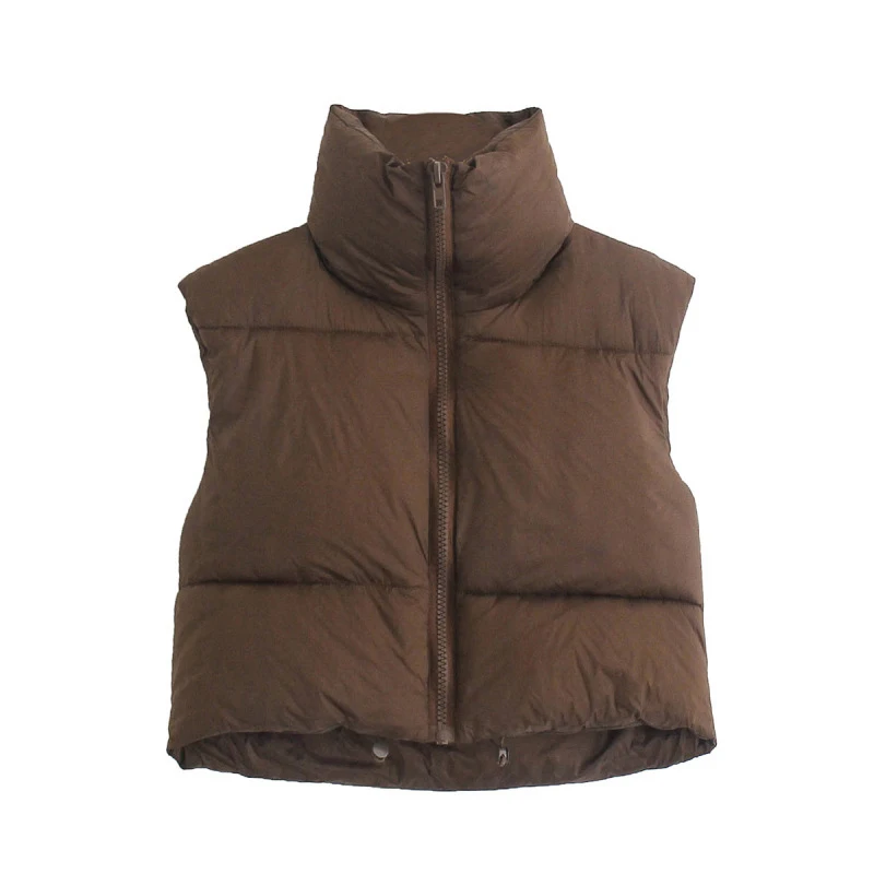 Tank Top Warm Coat Jacket Winter Puffy Vest Women Zip Up Stand Collar Fashion Y2k Padded Cropped Puffer Quilted Vest Sleeveless