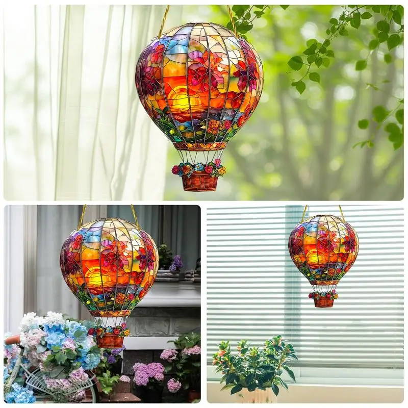 Hot Air Balloon Sun Catcher 2D Acrylic Wall Mount Multicolored Decor Indoor Window Decoration Art Ornament For Home Car Interior