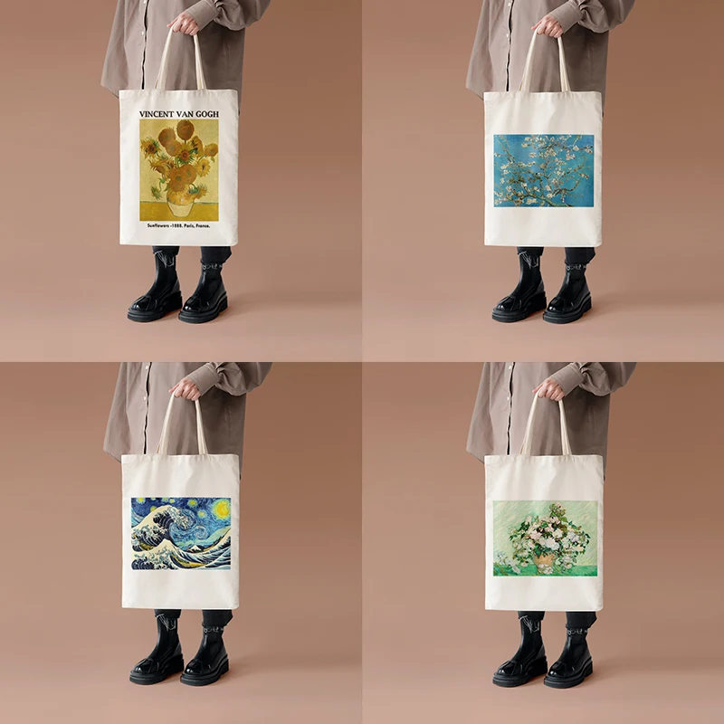 

Sunflower Van Gogh Canvas Shoulder Bag Simple Yellow Shoulder Bag Vintage Oil Painting Handbag Large Tote for Women Shopping