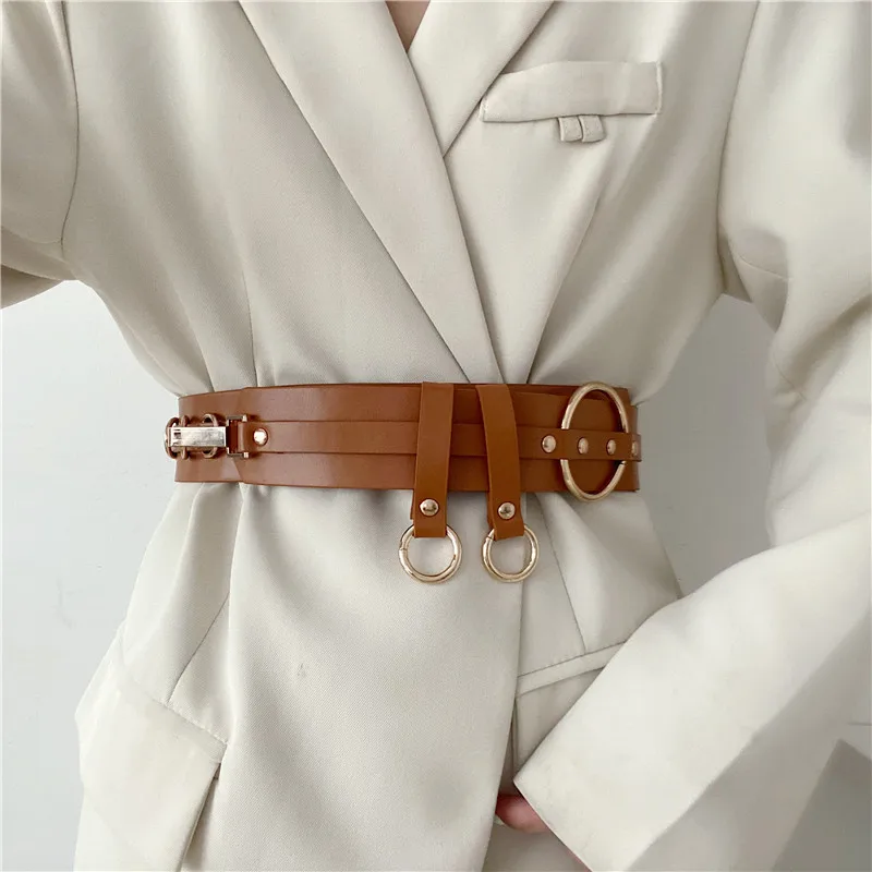 

Пояс X6008 женский декорированный, коричневый уличный пояс в стиле Ins, пальто, поясной ремень с застежкой на талию в стиле панк