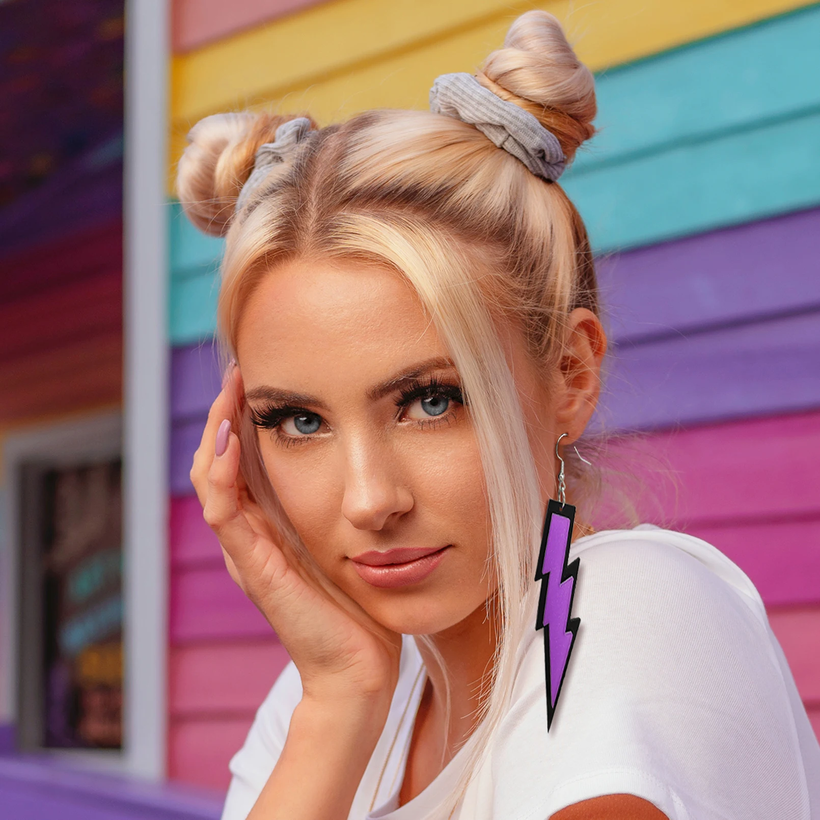 Ronglry Colorful Lightning Acrylic Drop Earrings For Women Glow...