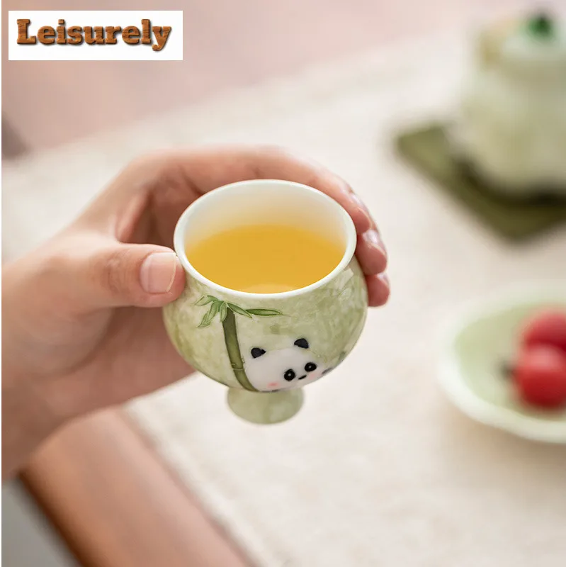 Hand-painted Panda High Foot Teacup Zen Tea Bowl Tea Cup Set Tea-tasting Meditation Cup Jianzhan Master Cups Tea Services Saucer