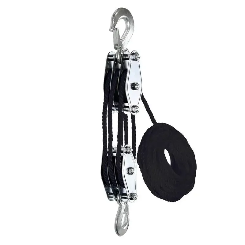 Block And Tackle 50 Ft 3/8 Rope Pulley Hoist With 5:1 Lifting Power Multifunctional Heavy Duty Pulley System With 2200 Lbs swivel pulley