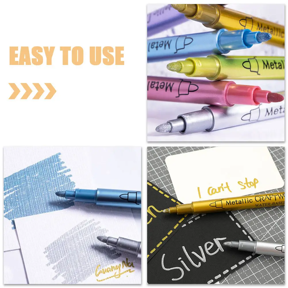 12Pcs 메탈릭 컬러 페인트 펜 오일 기반 빠른 건조 영구 마커 직물 목재 금속 플라스틱 표면 예술가 공예가용