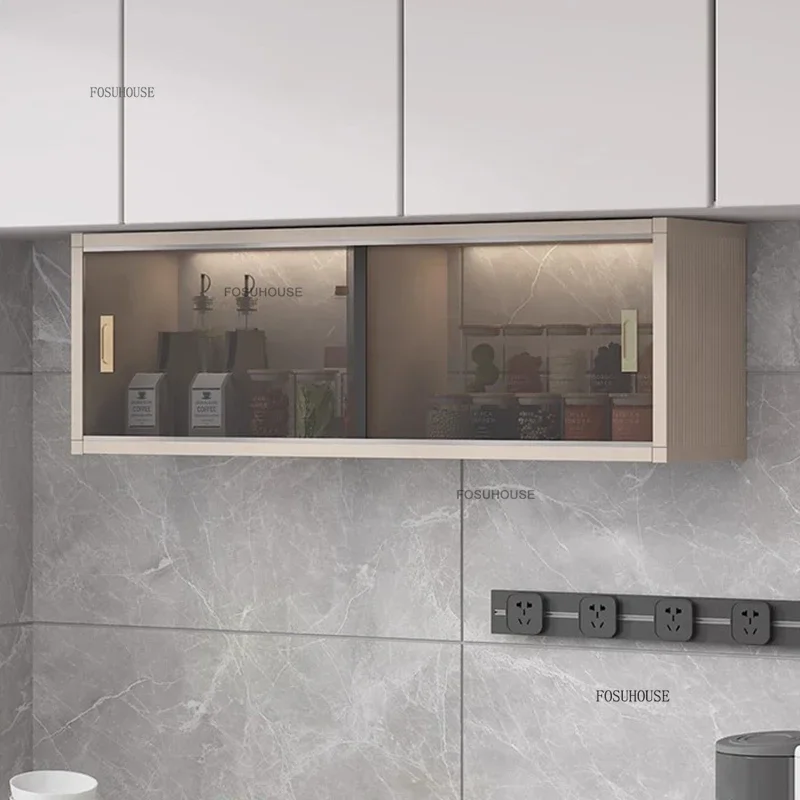 Nordic Glass Wall Mounted Kitchen Cabinets Creative Kitchen Furniture Aluminum Alloy Storage Cabinet Home Bedroom Display Locker 5